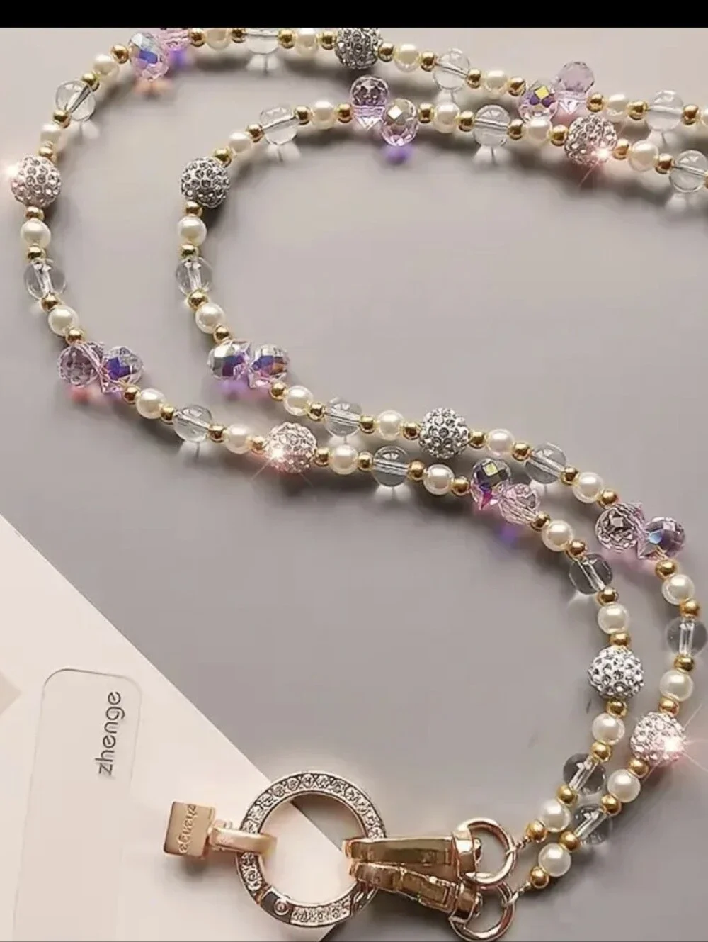 Elegant Long Phone Strap With Sparkling Beads